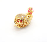 3D CZ Micro Pave Skull with Rose flower Moving Ball Pendant,Cubic Zirconia Skull Charm, Black/Silver/Rose gold/Gold Pendant,30x20mm,sku#F527