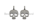 Oxidized silver CZ Micro Pave Skull Pendant/Charm, Antique SIlver Color Skull, Cubic Zirconia Pendant Charm, 26x33mm,sku#X121