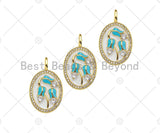 Turquiose Blue Enamel Flower On White Enamel Oval Shape Pendant, 18K Gold Filled Enamel Oval Charm,19x30mm,Sku#Z1376