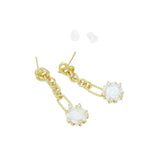 White Mother of Pearl Rose Flower Heart Gold Stud Earring, SKU#Y992