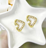 CZ Gold Pearl Heart Adjustable Ring, Sku#JL138
