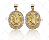18K Gold Virgin Mary On Oval Emblem Shape Pendant, Oval Charm, Virgin Mary Pave Pendant, Dainty Gold Charm,21x15mm, Sku#F1155