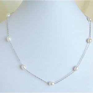 Freshwater Pearl Dainty Silver Chain Necklace, sku#PBW1