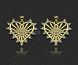 Gold Filled CZ Micro Pave Evil Eye On Heart Shape Pendant, 18K Gold Filled Heart Charm, Necklace Bracelet Charm Pendant, 27x24mm,Sku#LD93