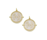 Gold White Enamel with round CZs Coin Charm, Sku#LX151