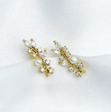 Gold Ear Climber Earrings, Pearl Branch Earrings, Sku#B225