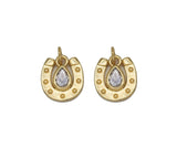 Gold Teardrop CZ On U Horseshoe Shape Charm, Sku#LK700