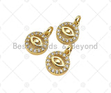 CZ Micro Pave Evil Eye On Round Ring Shape Pendant,18K Dainty Gold Charm, Necklace Bracelet Charm Pendant,9x11mm,Sku#JL38