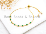 Adjustable Thin Bracelet, 4mm Green Jade beaded bracelet, Chain bracelet, Link bracelet, Silver Gold Gunmetal bracelet, SKU#A51