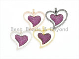 CZ Micro Pave Large Double Open Heart Pendant, Fuchsia Cubic Zirconia Pave Pendant, Fashion Jewelry Findings, Focal Charm, 39x42mm, sku#F552