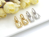 CZ Gold Silver Star Moon Lock Hoop Earrings, Sku#O09