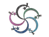 CZ Micro Pave Colored Crescent Moon and Star Pendant, Cubic Zirconia Pendant, 44x5mm, sku#F53