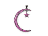 CZ Micro Pave Colored Crescent Moon and Star Pendant, Cubic Zirconia Pendant, 44x5mm, sku#F53