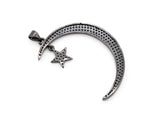 CZ Micro Pave Colored Crescent Moon and Star Pendant, Cubic Zirconia Pendant, 44x5mm, sku#F53