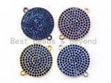 CZ Micro Pave Blue Round Disc Connector Pendant,16mm,SKU#A46