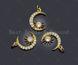 Dainty CZ Micro Pave Moon Star Charm/Pendant, Moon Shape Charm, Gold Pendant, Gold plated charm, 10x14mm, Sku#JL07