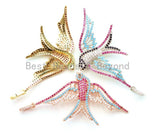 CZ Micro Pave Mixed Color Swallow Bird Pendant, Cubic Zirconia Pendant, Gold/Silver/Rose Gold, 28x61mm, SKU#F11