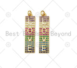 Colorful CZ Micro Pave Love Word On Long Rectangle Bar Shape Pendant, 18K Gold Filled Love Charm, Necklace Bracelet Pendant,9x37mm,Sku#LD137