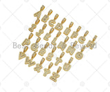 18K Gold Baguette CZ Initial Letter Pendant, A -Z Alphabet Letter, Large Hole Personalized name Charm for Jewelry Making, 16x33mm,sku#LD76