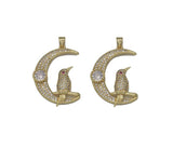 Gold CZ Bird On Cresent Moon Charm, Sku#JL127