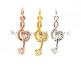 CZ Micro Pave Treble Clef Pendant/Charm,Cubic Zirconia Music Symbol Paved Charm, Necklace Bracelet Charm Pendant, 6x18mm, sku#Y156