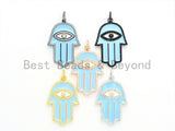 Enamel Oil Drop Hamas Hand Pendant,Cubic Zirconia Hamas Hand Pave Pendant, Blue Pave Pendant, 29x43mm, SKU#F599C