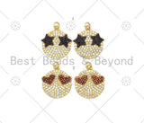 CZ Micro Pave Black Star Red Heart on Round Coin Pendant,18K Gold Filled Face Charm, Necklace Bracelet Charm22x24mm,Sku#L601