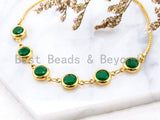 Sliding Adjustable Chain Bracelet, 8mm Green Jade bracelet, Link bracelet, Silver Gold Black Bracelet, Gem Beaded Bracelet, SKU#A47