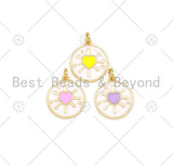 Enamel Colorful Heart On Round Coin Shape Pendant, 18K Gold Filled Enamel Heart Charm, Necklace Bracelet Charm Pendant,16x18mm,Sku#Y509