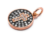 CZ Micro Pave Cross Symbol on Disc Round Charm/Pendant, Black CZ in Gold Rose, Gold, Silver Finish,  11x13mm,sku#Y10