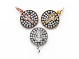 CZ Micro Pave Cross Symbol on Disc Round Charm/Pendant, Black CZ in Gold Rose, Gold, Silver Finish,  11x13mm,sku#Y10