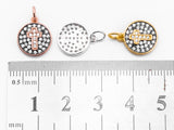 CZ Micro Pave Cross Symbol on Disc Round Charm/Pendant, Black CZ in Gold Rose, Gold, Silver Finish,  11x13mm,sku#Y10