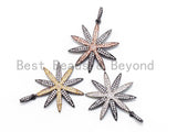 Dual Color CZ  Micro Pave Flower Pendant, Flower Shaped Pave Pendant, Gold/Rose Gold/Silver/Gunmetal plated, 39x30mm, Sku#F214