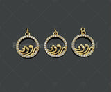 CZ Micro Pave Spindrift On Round Ring Pendant/Charm,Cubic Zirconia Water Wave Charm, Necklace Bracelet Charm Pendant,13x14mm, Sku#Y397