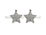 Rhidium CZ Micro Pave Five Star Pendant/Charm, Antique Silver Star Cubic Zirconia Pendant Charm, 31x32mm,sku#X120
