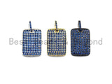 Cobalt Blue CZ Micro Pave Rectangle Tag Pendant/Charm, Cubic Zirconia Pendant, Pave Dog Tag, 18x27mm, sku#X50C