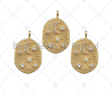 CZ Micro Pave Moon Star Evil Eye Star On oval Shape Pendant/Charm,CZ 14K Dainty Gold Charm, Necklace Bracelet Charm Pendant,21x32mm,Sku#CP19