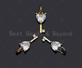 Big Clear CZ Micro Pave Heart Key Shape Pendant,Cubic Zirconia Heart Key Charm,Gold/Silver/Rose Gold Tone,6x12mm,Sku#Y345