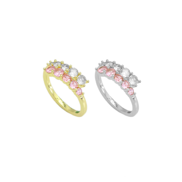 Gold Silver Pink Clear CZ Adjustable Ring, Sku#A150