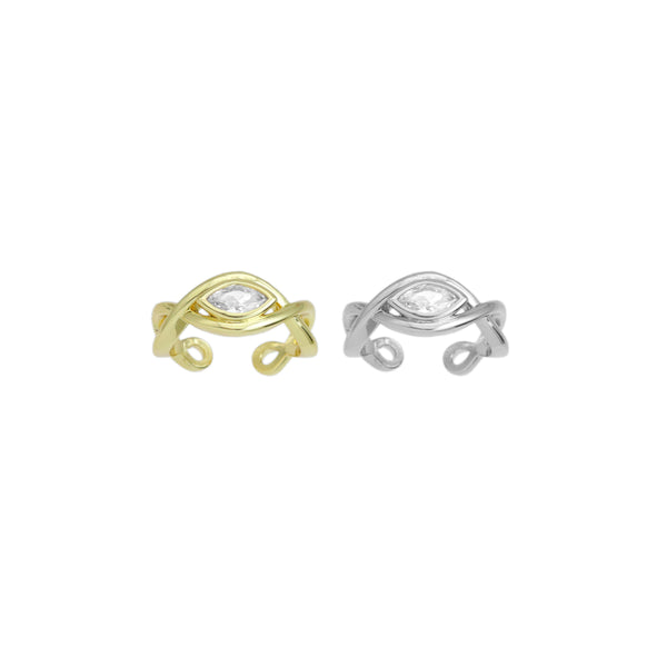 Gold Silver Clear CZ Evil Eye Adjustable Ring, Sku#A236