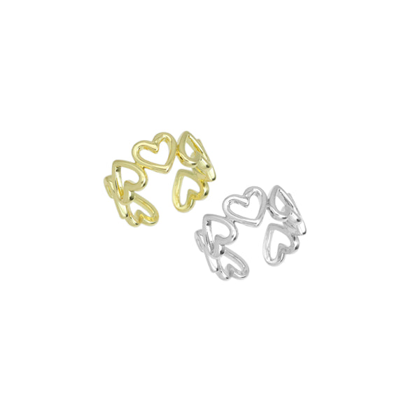 Gold Silver Link Heart Adjustable Ring, Sku#A237