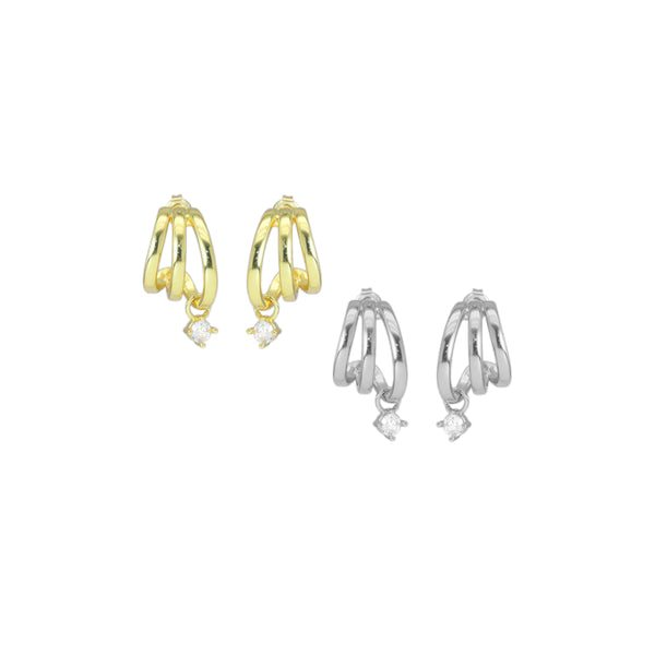 Clear CZ Triple Lines with Dangle CZ Earrings, Sku#A252
