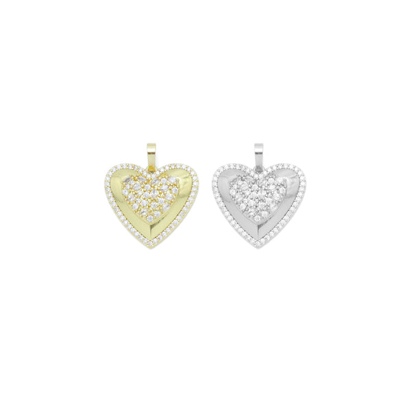 CZ Silver Gold Heart Shape Charm Pendant, Sku#A301