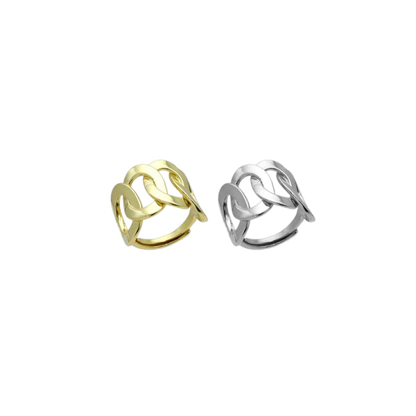 Gold Silver Wide Oval Link Adjustable Ring, Sku#A308