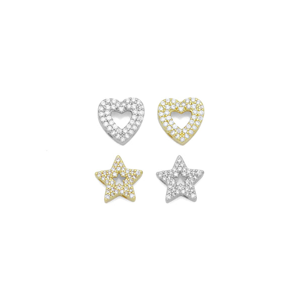 Clear CZ Gold Heart Five Point Star Spacer Baeds Pendant, Sku#A312