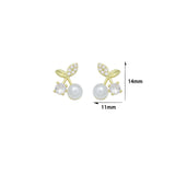 Clear CZ White Pearl Cherry Stud Earrings, Sku#A501