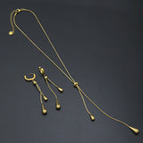 Gold Teardrop Pendant Snake Chain Necklace Earring set, Sku#BXG13