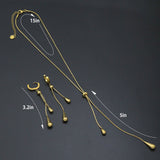 Gold Teardrop Pendant Snake Chain Necklace Earring set, Sku#BXG13