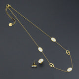 Mother of Pearl Oval Gold Link Adjustable Necklace Earring set, Sku#BXG14