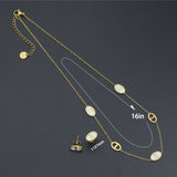 Mother of Pearl Oval Gold Link Adjustable Necklace Earring set, Sku#BXG14